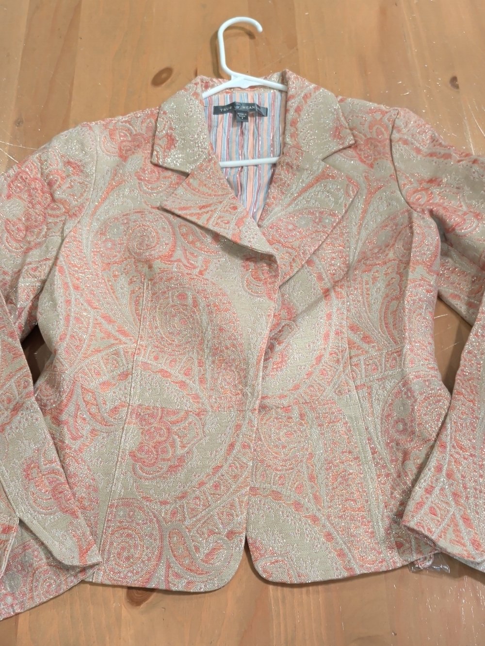 Classy True Meaning Orange Gold Paisley Metallic Jacquard Blazer NWT Retail $158